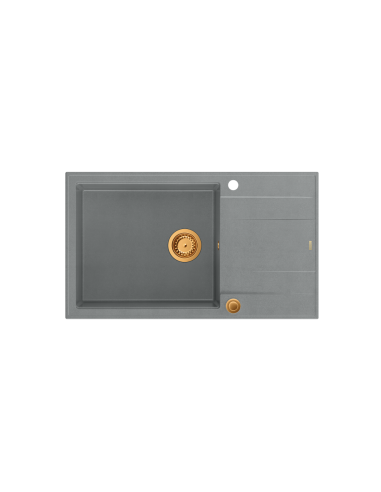 EVAN 136 XL + nano PVD 1-bowl inset sink with drainer + save space siphon PVD colour / silver stone / copper elements - 2