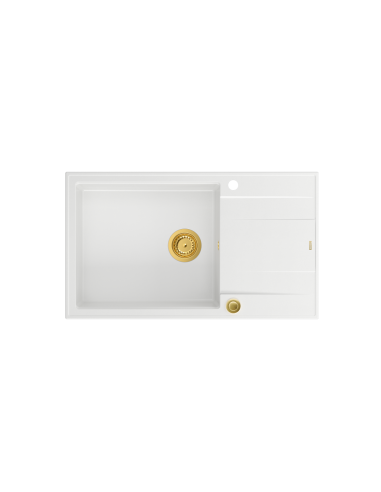EVAN 136 XL + nano PVD 1-bowl inset sink with drainer + save space siphon PVD colour / snow white / gold elements - 2