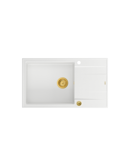 EVAN 136 XL + nano PVD 1-bowl inset sink with drainer + save space siphon PVD colour / snow white / gold elements - 2