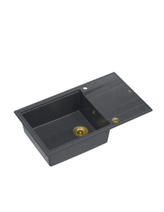 EVAN 136 XL + nano PVD 1-bowl inset sink with drainer + save space siphon PVD colour / black diamond / gold elements - 1