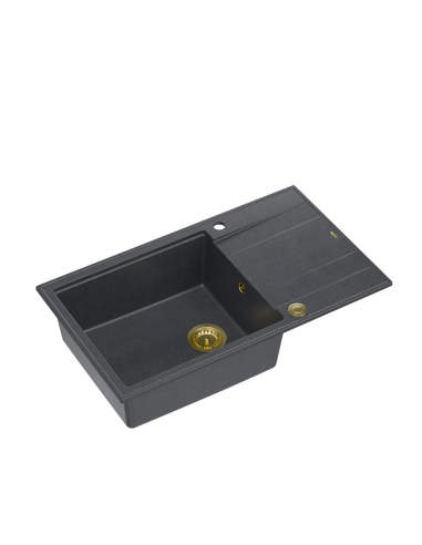 EVAN 136 XL + nano PVD 1-bowl inset sink with drainer + save space siphon PVD colour / black diamond / gold elements - 1