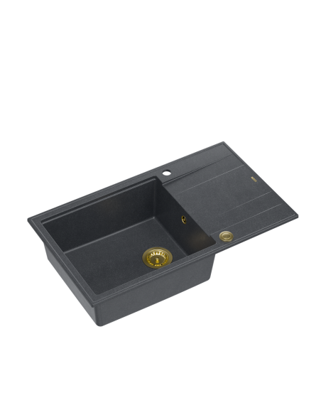 EVAN 136 XL + nano PVD 1-bowl inset sink with drainer + save space siphon PVD colour / black diamond / gold elements - 1