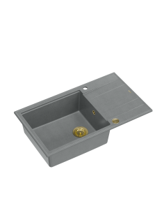EVAN 136 XL + nano PVD 1-bowl inset sink with drainer + save space siphon PVD colour / silver stone / gold elements - 1