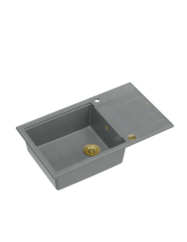 EVAN 136 XL + nano PVD 1-bowl inset sink with drainer + save space siphon PVD colour / silver stone / gold elements - 1