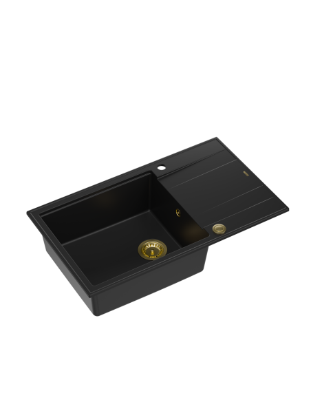 EVAN 136 XL + nano PVD 1-bowl inset sink with drainer + save space siphon PVD colour / pure carbon / gold elements - 1