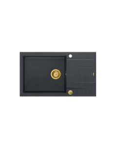 EVAN 136 XL + nano PVD 1-bowl inset sink with drainer + save space siphon PVD colour / black diamond / gold elements - 1 2