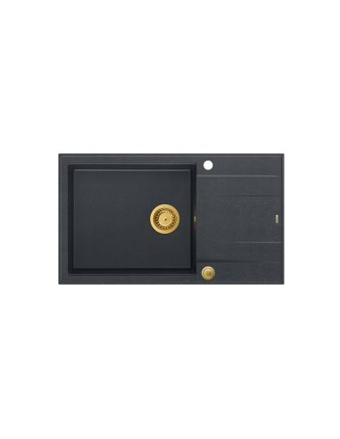 EVAN 136 XL + nano PVD 1-bowl inset sink with drainer + save space siphon PVD colour / black diamond / gold elements - 2