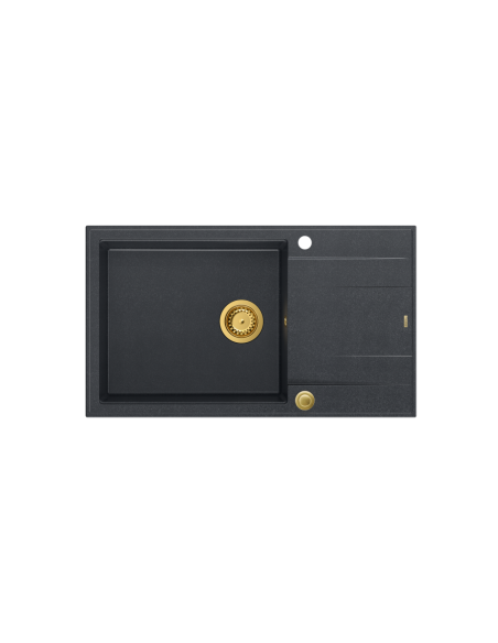 EVAN 136 XL + nano PVD 1-bowl inset sink with drainer + save space siphon PVD colour / black diamond / gold elements - 2