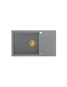 EVAN 136 XL + nano PVD 1-bowl inset sink with drainer + save space siphon PVD colour / silver stone / gold elements - 1 2