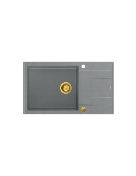 EVAN 136 XL + nano PVD 1-bowl inset sink with drainer + save space siphon PVD colour / silver stone / gold elements - 2