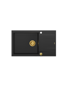 EVAN 136 XL + nano PVD 1-bowl inset sink with drainer + save space siphon PVD colour / pure carbon / gold elements - 1 2