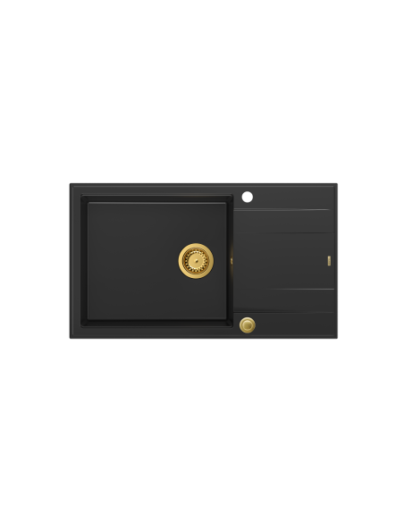 EVAN 136 XL + nano PVD 1-bowl inset sink with drainer + save space siphon PVD colour / pure carbon / gold elements - 2