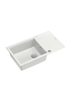 EVAN 136 XL 1-bowl inset sink with drainer + save space siphon / snow white / steel elements - 1