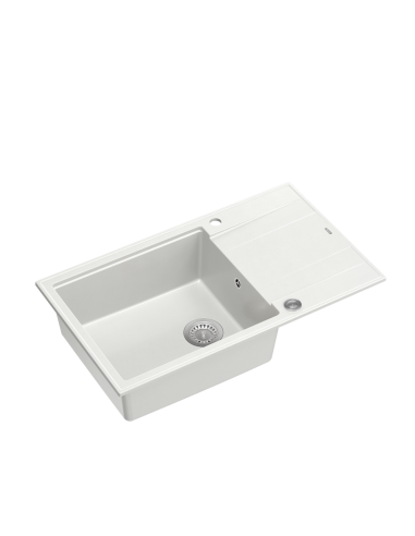 EVAN 136 XL 1-bowl inset sink with drainer + save space siphon / snow white / steel elements - 1