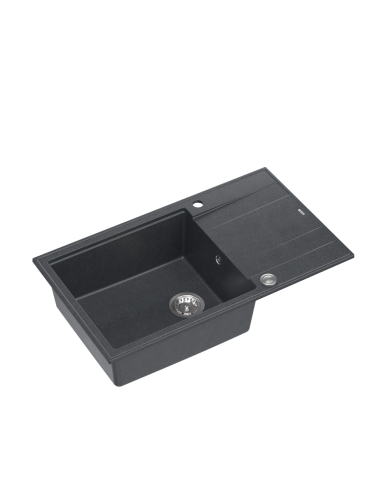 EVAN 136 XL 1-bowl inset sink with drainer + save space siphon / black diamond / steel elements - 1