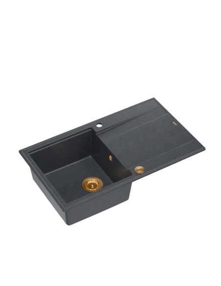 EVAN 111 + nano PVD 1-bowl inset sink with drainer + save space siphon PVD colour / black diamond / copper elements - 1