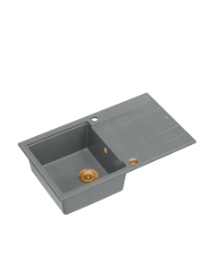 EVAN 111 + nano PVD 1-bowl inset sink with drainer + save space siphon PVD colour / silver stone / copper elements - 1