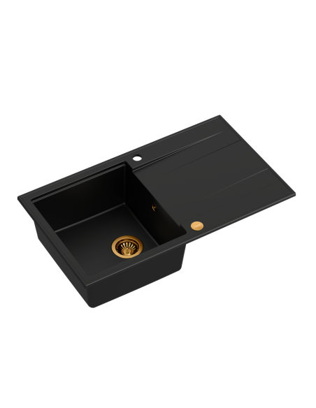 EVAN 111 + nano PVD 1-bowl inset sink with drainer + save space siphon PVD colour / pure carbon / copper elements - 1