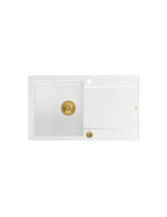 EVAN 111 + nano PVD 1-bowl inset sink with drainer + save space siphon PVD colour / snow white / gold elements - 1 2