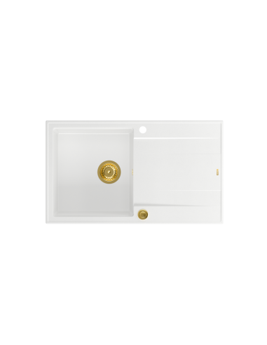 EVAN 111 + nano PVD 1-bowl inset sink with drainer + save space siphon PVD colour / snow white / gold elements - 2