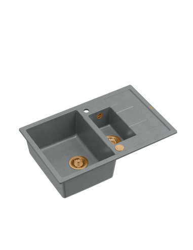 MORGAN 156 + nano PVD 1,5-bowl inset sink with drainer + save space siphon PVD colour / silver stone / copper elements - 1