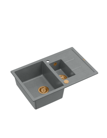 MORGAN 156 + nano PVD 1,5-bowl inset sink with drainer + save space siphon PVD colour / silver stone / copper elements - 1