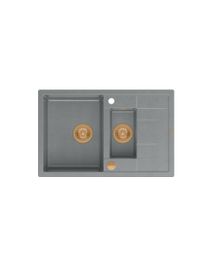 MORGAN 156 + nano PVD 1,5-bowl inset sink with drainer + save space siphon PVD colour / silver stone / copper elements - 1 2