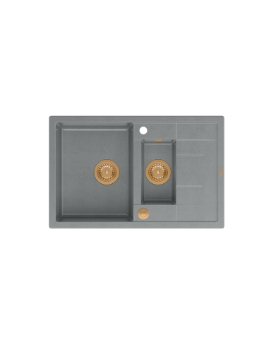 MORGAN 156 + nano PVD 1,5-bowl inset sink with drainer + save space siphon PVD colour / silver stone / copper elements - 2