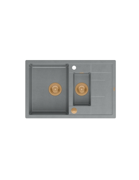 MORGAN 156 + nano PVD 1,5-bowl inset sink with drainer + save space siphon PVD colour / silver stone / copper elements - 2