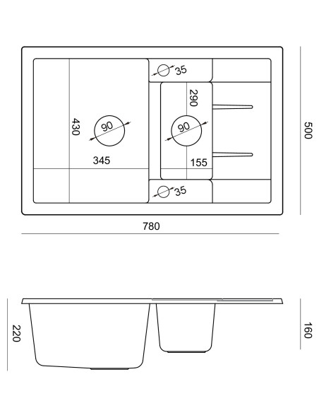 MORGAN 156 + nano PVD 1,5-bowl inset sink with drainer + save space siphon PVD colour / silver stone / copper elements - 4