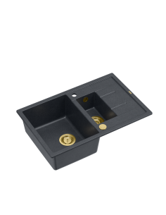 MORGAN 156 + nano PVD 1,5-bowl inset sink with drainer + save space siphon PVD colour / black diamond / gold elements - 1