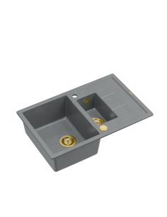 MORGAN 156 + nano PVD 1,5-bowl inset sink with drainer + save space siphon PVD colour / silver stone / gold elements - 1