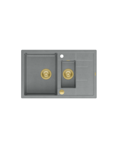 MORGAN 156 + nano PVD 1,5-bowl inset sink with drainer + save space siphon PVD colour / silver stone / gold elements - 1 2