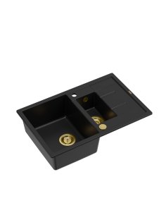 MORGAN 156 + nano PVD 1,5-bowl inset sink with drainer + save space siphon PVD colour / pure carbon / gold elements - 1