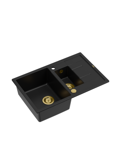MORGAN 156 + nano PVD 1,5-bowl inset sink with drainer + save space siphon PVD colour / pure carbon / gold elements - 1