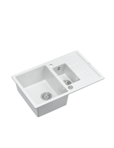 MORGAN 156 1,5-bowl inset sink with drainer + save space siphon / snow white / steel elements - 1