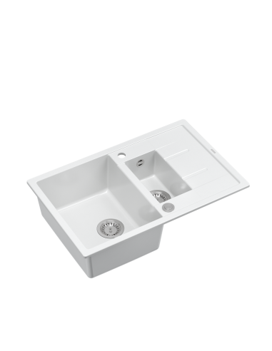 MORGAN 156 1,5-bowl inset sink with drainer + save space siphon / snow white / steel elements - 1