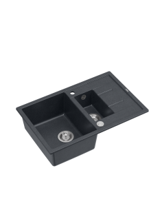 MORGAN 156 1,5-bowl inset sink with drainer + save space siphon / black diamond / steel elements - 1