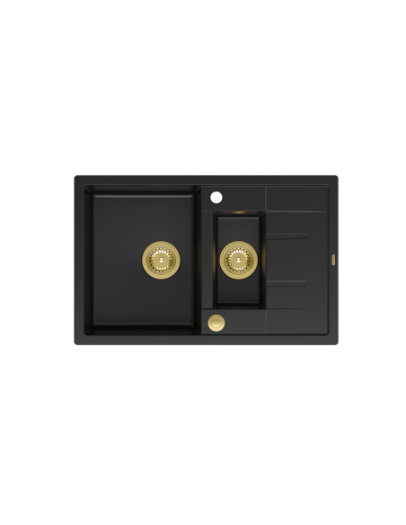 MORGAN 156 + nano PVD 1,5-bowl inset sink with drainer + save space siphon PVD colour / pure carbon / gold elements - 2