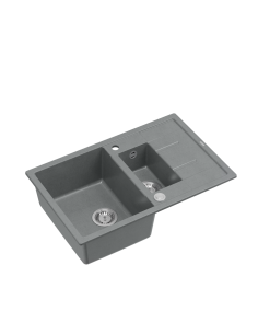 MORGAN 156 1,5-bowl inset sink with drainer + save space siphon / silver stone / steel elements - 1