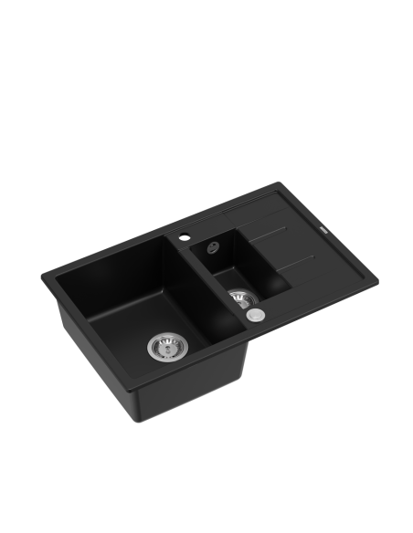 MORGAN 156 1,5-bowl inset sink with drainer + save space siphon / pure carbon / steel elements - 1