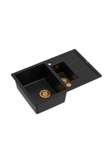 MORGAN 156 + nano PVD 1,5-bowl inset sink with drainer + save space siphon PVD colour / pure carbon / copper elements - 1