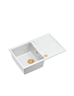 MORGAN 111 + nano PVD 1-bowl inset sink with drainer + save space siphon PVD colour / snow white / copper elements - 1
