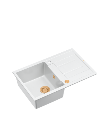MORGAN 111 + nano PVD 1-bowl inset sink with drainer + save space siphon PVD colour / snow white / copper elements - 1