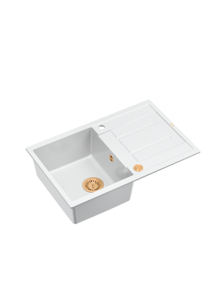MORGAN 111 + nano PVD 1-bowl inset sink with drainer + save space siphon PVD colour / snow white / copper elements - 1