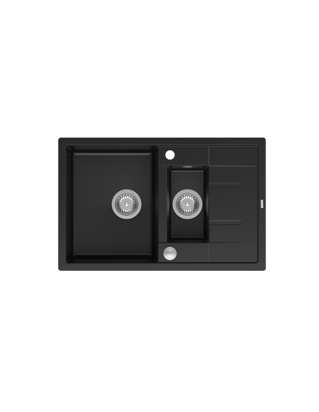 MORGAN 156 1,5-bowl inset sink with drainer + save space siphon / pure carbon / steel elements - 2