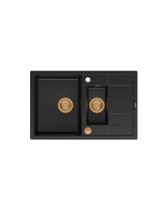 MORGAN 156 + nano PVD 1,5-bowl inset sink with drainer + save space siphon PVD colour / pure carbon / copper elements - 1 2