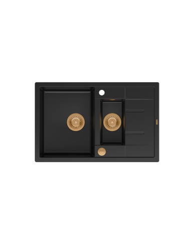 MORGAN 156 + nano PVD 1,5-bowl inset sink with drainer + save space siphon PVD colour / pure carbon / copper elements - 2