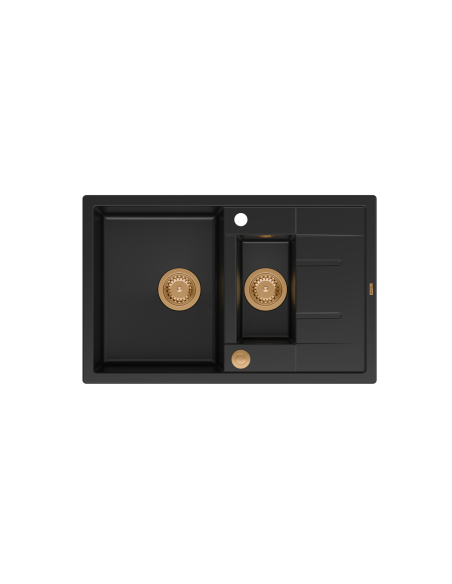 MORGAN 156 + nano PVD 1,5-bowl inset sink with drainer + save space siphon PVD colour / pure carbon / copper elements - 2