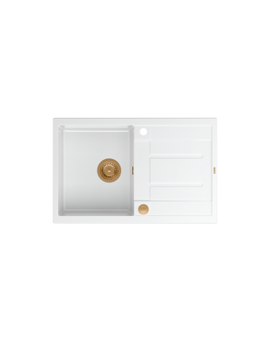 MORGAN 111 + nano PVD 1-bowl inset sink with drainer + save space siphon PVD colour / snow white / copper elements - 2